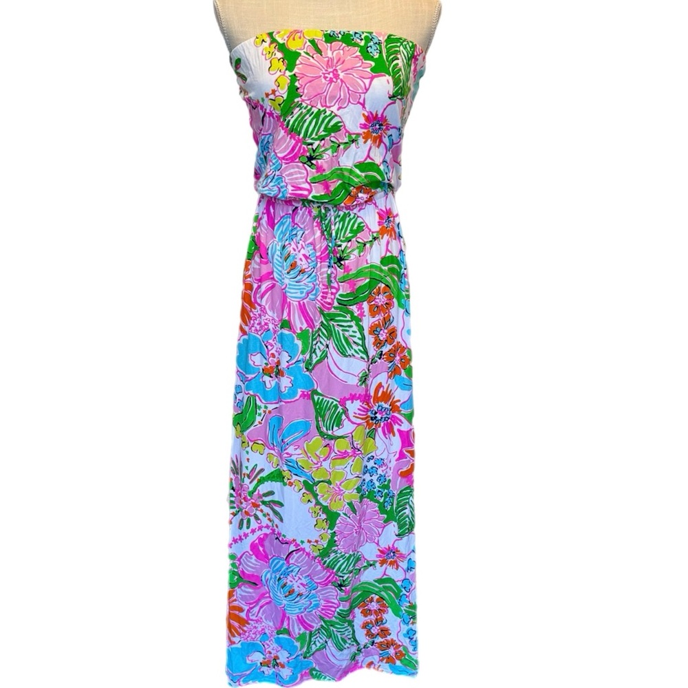NEW LILLY PULITZER FOR TARGET STRAPLESS MAXI NOSEY POSEY PRINT DRESS